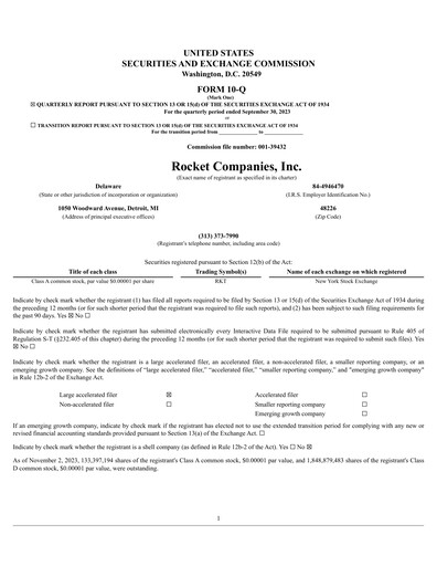Thumbnail Rocket Companies
 Quarterly Report 2023-q3