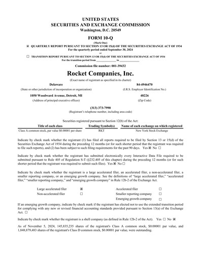 Thumbnail Rocket Companies
 Quarterly Report 2024-q3