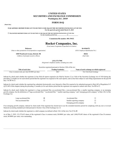 Thumbnail Rocket Companies
 Quarterly Report 2025-q1
