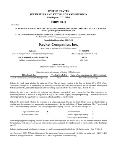 Thumbnail Rocket Companies
 Quarterly Report 2025-q2