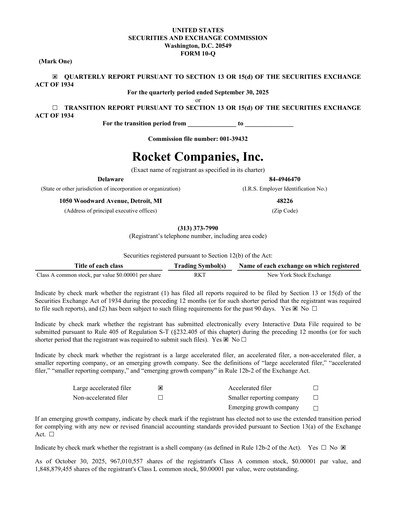 Thumbnail Rocket Companies
 Quarterly Report 2025-q3