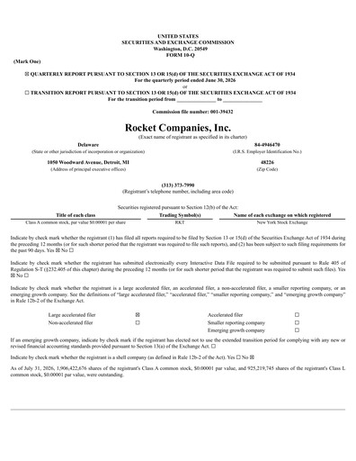 Thumbnail Rocket Companies
 Quarterly Report 2026-q2