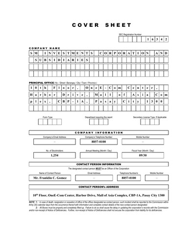 Miniature SM Investments Corporation Rapport trimestriel 2022-q3