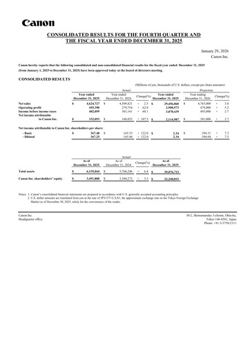 Thumbnail Canon Financial Report 2025