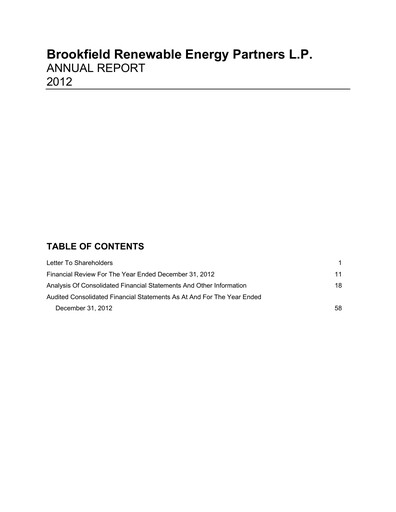 Thumbnail Brookfield Renewable Annual Report 2012