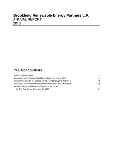Thumbnail Brookfield Renewable Annual Report 2013