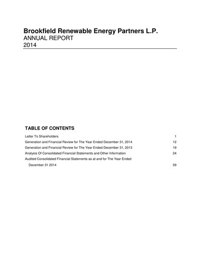 Thumbnail Brookfield Renewable Annual Report 2014