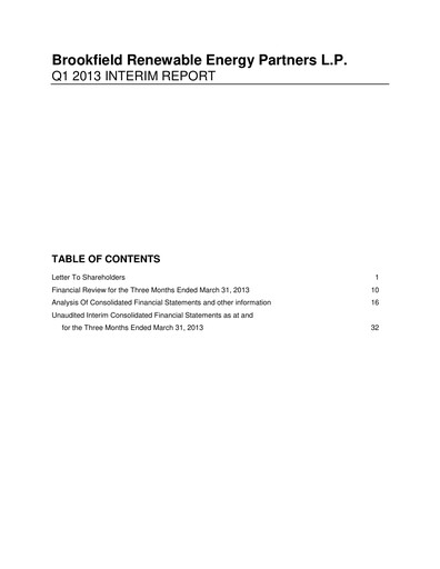 Thumbnail Brookfield Renewable Quarterly Report 2013-q1