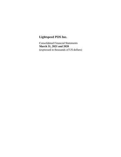 Thumbnail Lightspeed Commerce Financial Statement fy2021