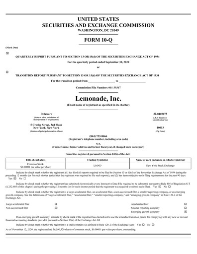 Thumbnail Lemonade Quarterly Report 2020-q3