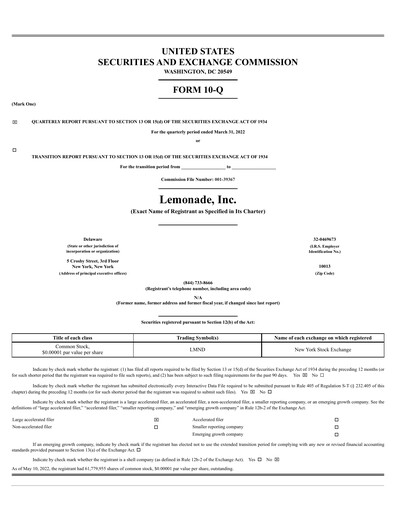 Thumbnail Lemonade Quarterly Report 2022-q1