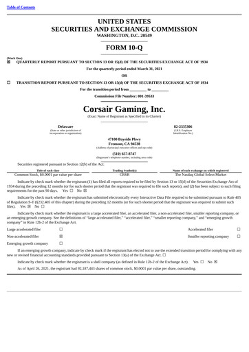 Thumbnail Corsair Gaming
 Quarterly Report 2021-q1