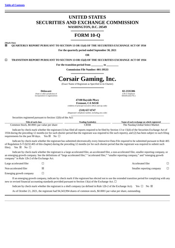 Thumbnail Corsair Gaming
 Quarterly Report 2021-q3