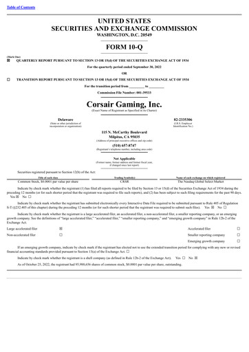 Thumbnail Corsair Gaming
 Quarterly Report 2022-q3