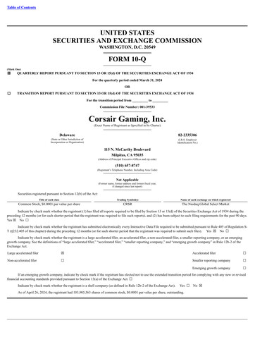 Thumbnail Corsair Gaming
 Quarterly Report 2024-q1