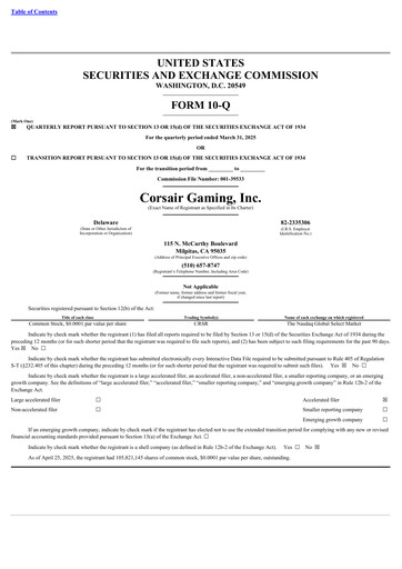 Thumbnail Corsair Gaming
 Quarterly Report 2025-q1