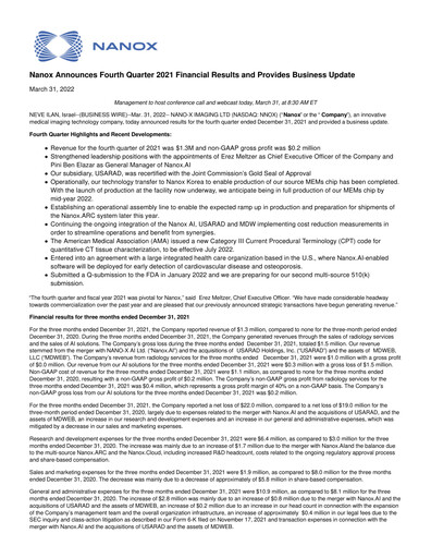 Thumbnail Nano-X Imaging Quarterly Report 2021-q4