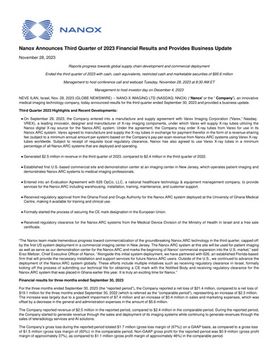 Thumbnail Nano-X Imaging Quarterly Report 2023-q3