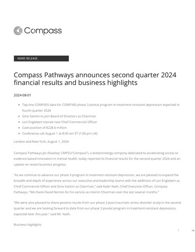 Miniature COMPASS Pathways Rapport trimestriel 2024-q2