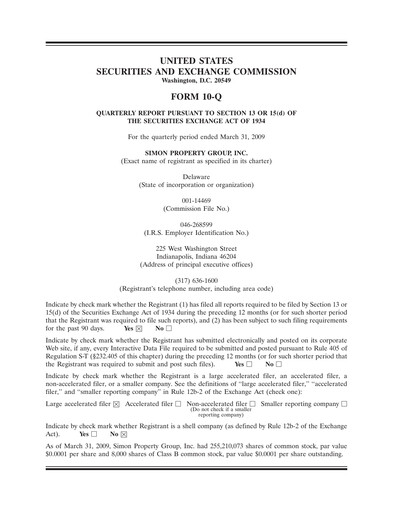 Thumbnail Simon Property Group Quarterly Report 2009-q1