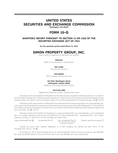 Thumbnail Simon Property Group Quarterly Report 2014-q1