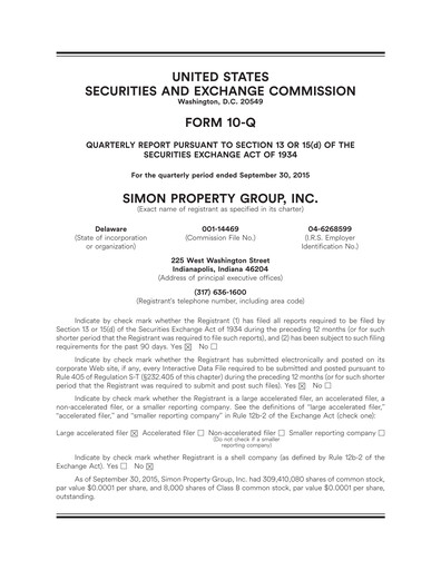 Thumbnail Simon Property Group Quarterly Report 2015-q3