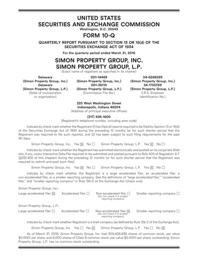 Thumbnail Simon Property Group Quarterly Report 2016-q1