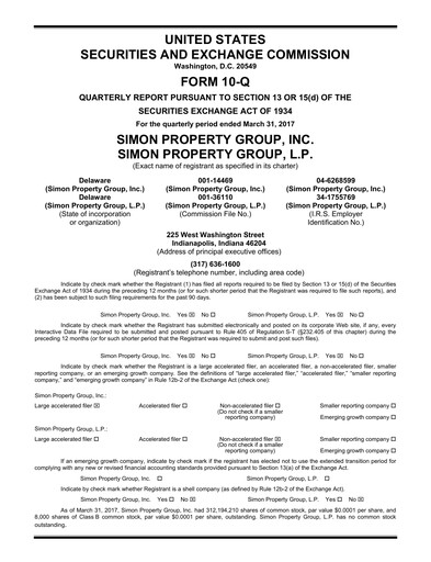 Thumbnail Simon Property Group Quarterly Report 2017-q1