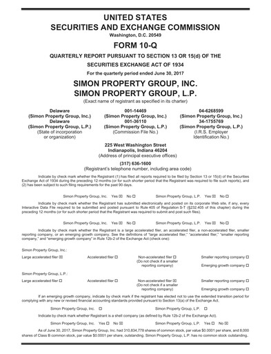 Thumbnail Simon Property Group Quarterly Report 2017-q2