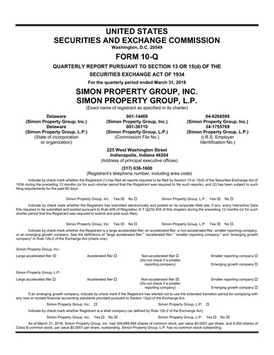 Thumbnail Simon Property Group Quarterly Report 2018-q1