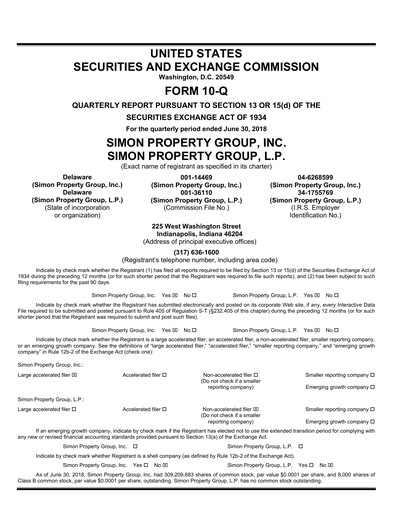 Thumbnail Simon Property Group Quarterly Report 2018-q2