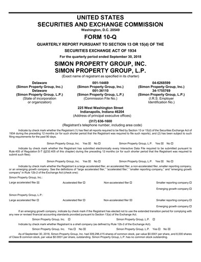Thumbnail Simon Property Group Quarterly Report 2018-q3