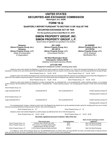 Thumbnail Simon Property Group Quarterly Report 2019-q1