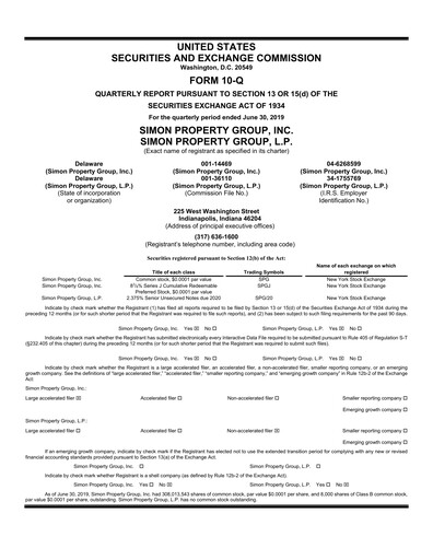 Thumbnail Simon Property Group Quarterly Report 2019-q2