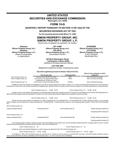 Thumbnail Simon Property Group Quarterly Report 2020-q1