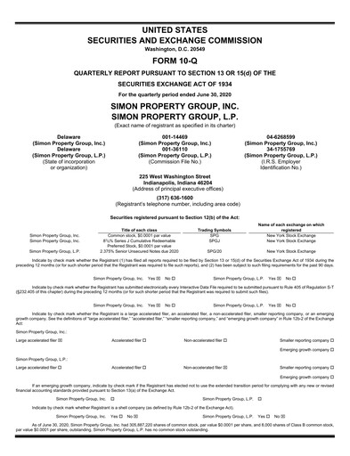Thumbnail Simon Property Group Quarterly Report 2020-q2