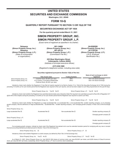 Thumbnail Simon Property Group Quarterly Report 2021-q1