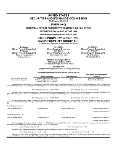 Thumbnail Simon Property Group Quarterly Report 2021-q2