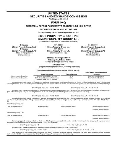 Thumbnail Simon Property Group Quarterly Report 2021-q3
