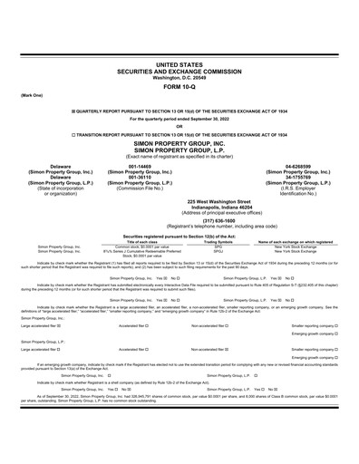 Thumbnail Simon Property Group Quarterly Report 2022-q3