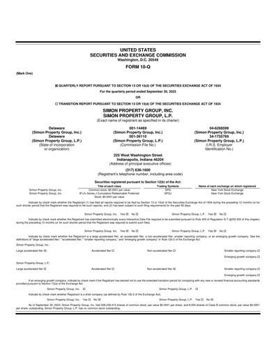 Thumbnail Simon Property Group Quarterly Report 2023-q3