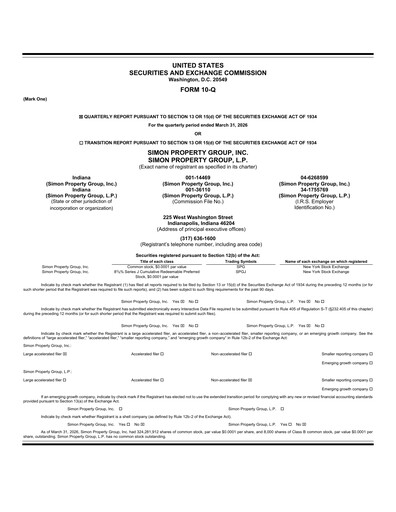 Miniature Simon Property Group Rapport trimestriel 2026-q1