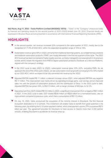 Thumbnail Vasta Platform Quarterly Report 2022-q2