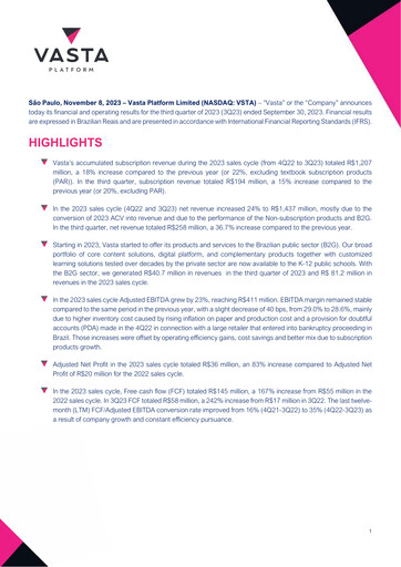 Thumbnail Vasta Platform Quarterly Report 2023-q3
