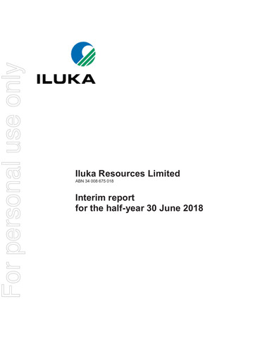 Thumbnail Iluka Resources Half-year Report 2018-h1