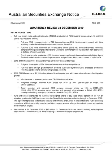 Miniature Iluka Resources Rapport trimestriel 2019-q4