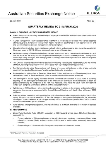 Miniature Iluka Resources Rapport trimestriel 2020-q1