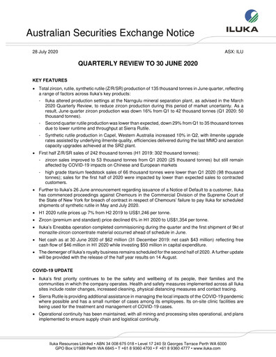Miniature Iluka Resources Rapport trimestriel 2020-q2
