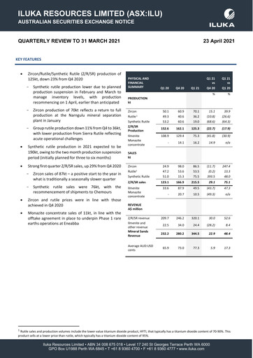 Miniature Iluka Resources Rapport trimestriel 2021-q1