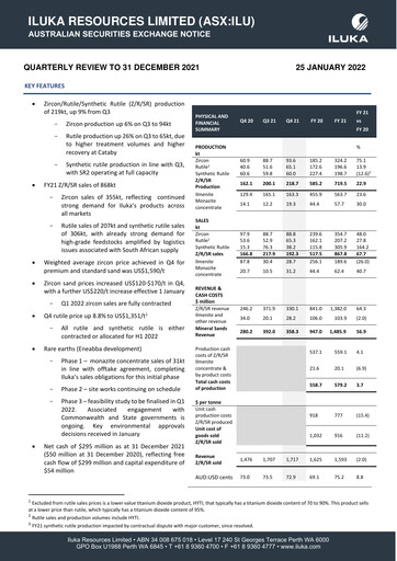 Miniature Iluka Resources Rapport trimestriel 2021-q4